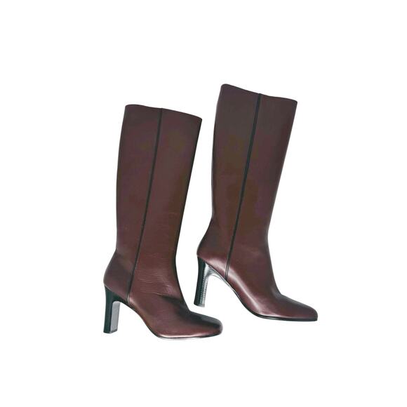 CO Leather Knee High Boot in Tresor Burgundy Calfskin Size 41 Italy Block Heel - Picture 5 of 9